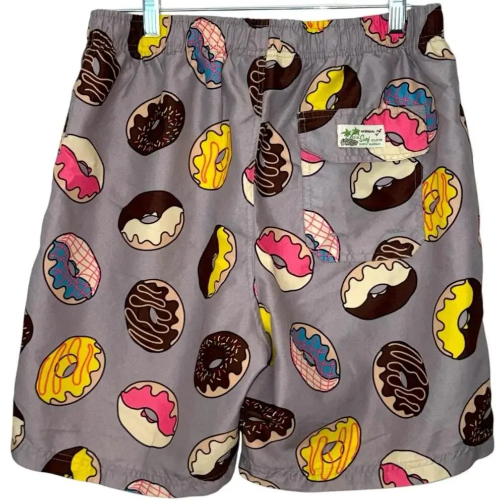 US Surf Club Mens Bathing Suit, Swimsuit Colorful Donut Print Gray Size Large